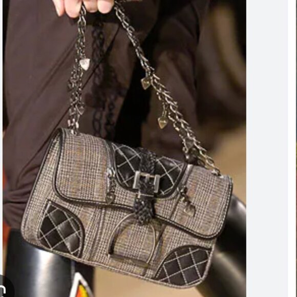 LUELLA Vintage Two-Way Chain Strap Tweed  Biker Handbag - Picture 1 of 16